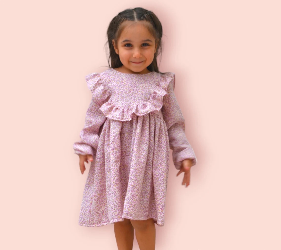 Floral dress with ruffled bodice