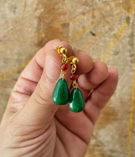 Howl's Earrings - Jade and Carnelian