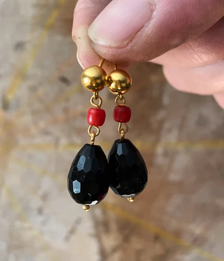 Onyx and Coral Dangle Earrings