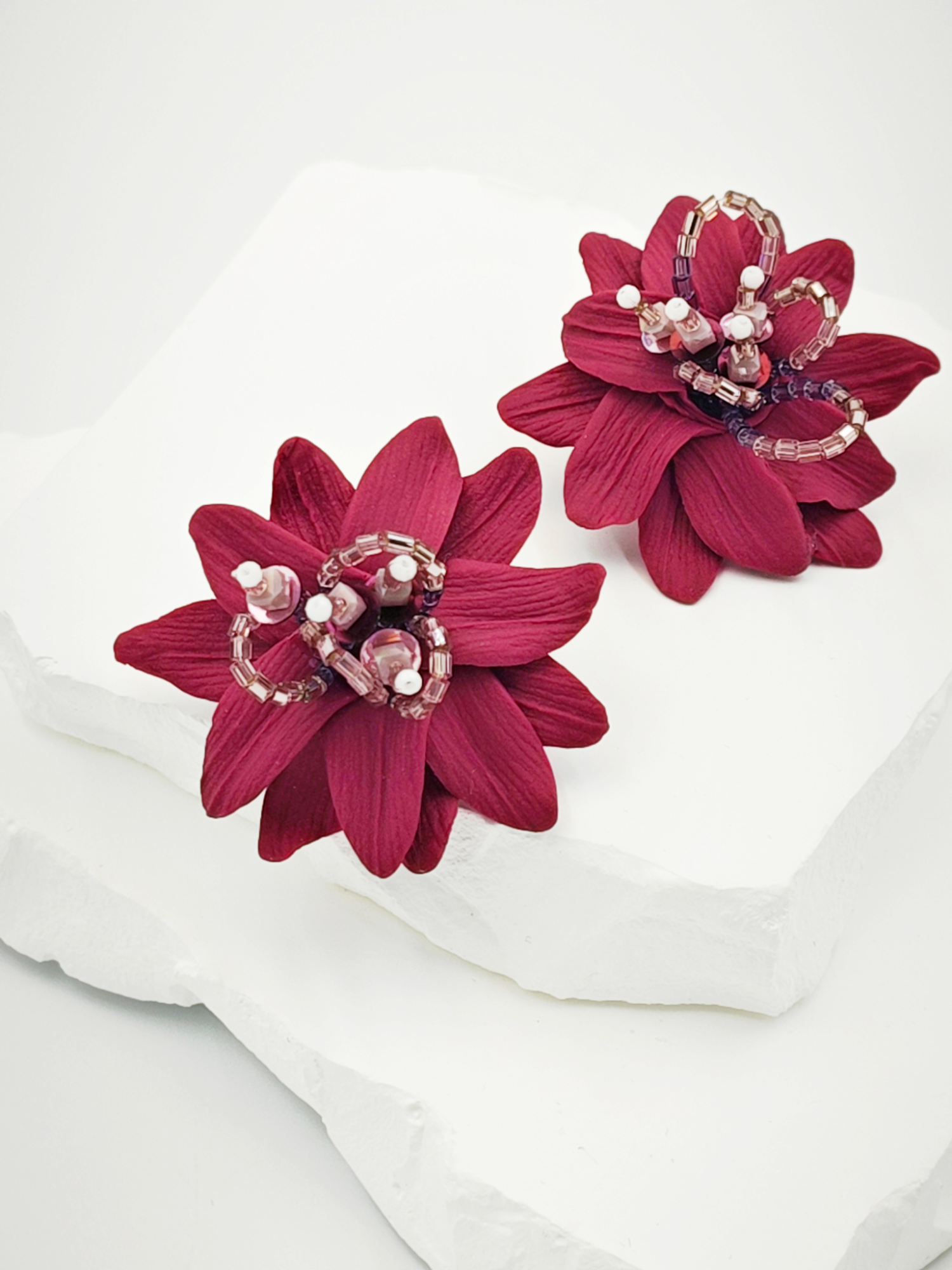 Wine Red Flower Earring
