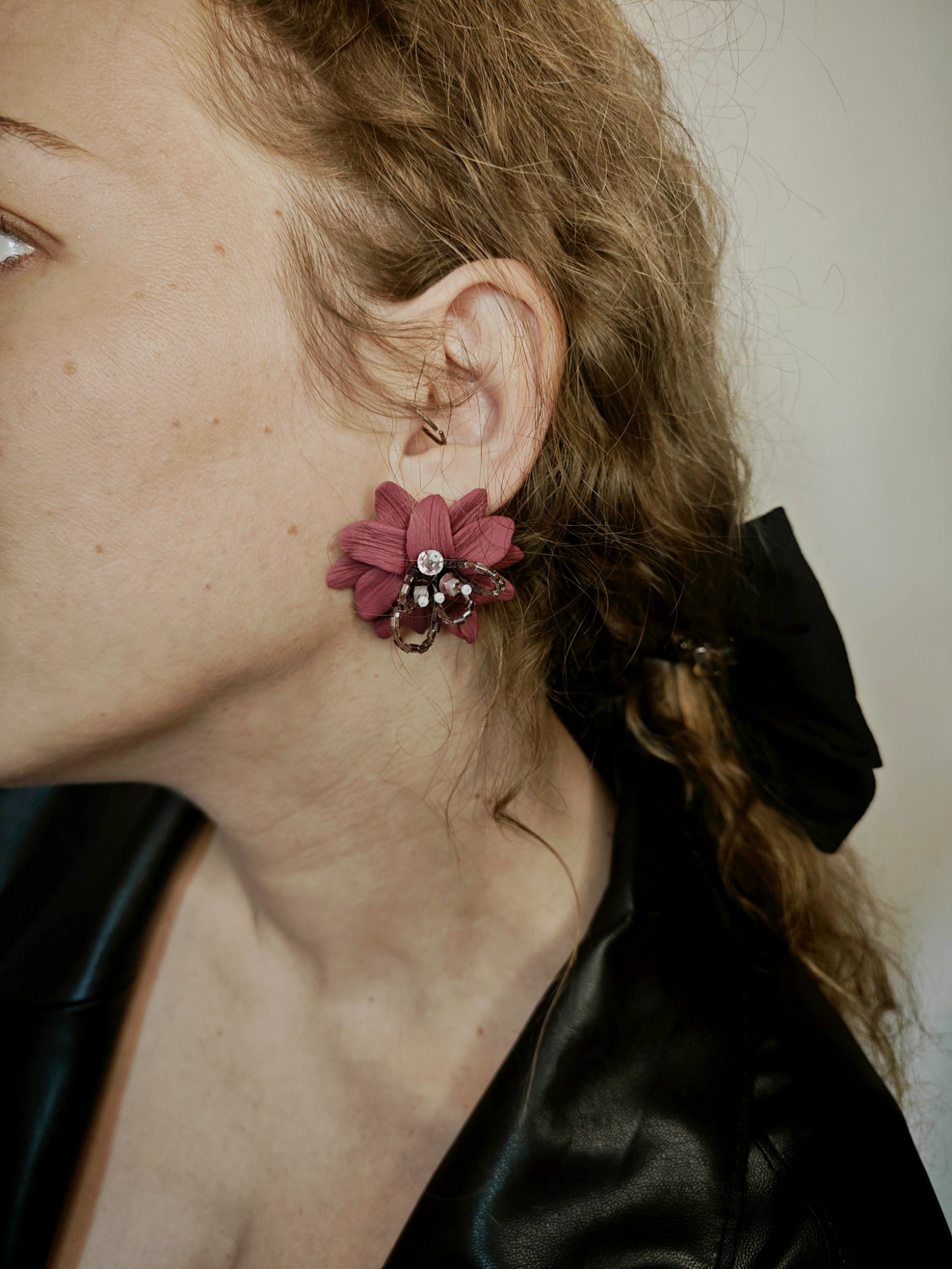 Wine Red Flower Earring