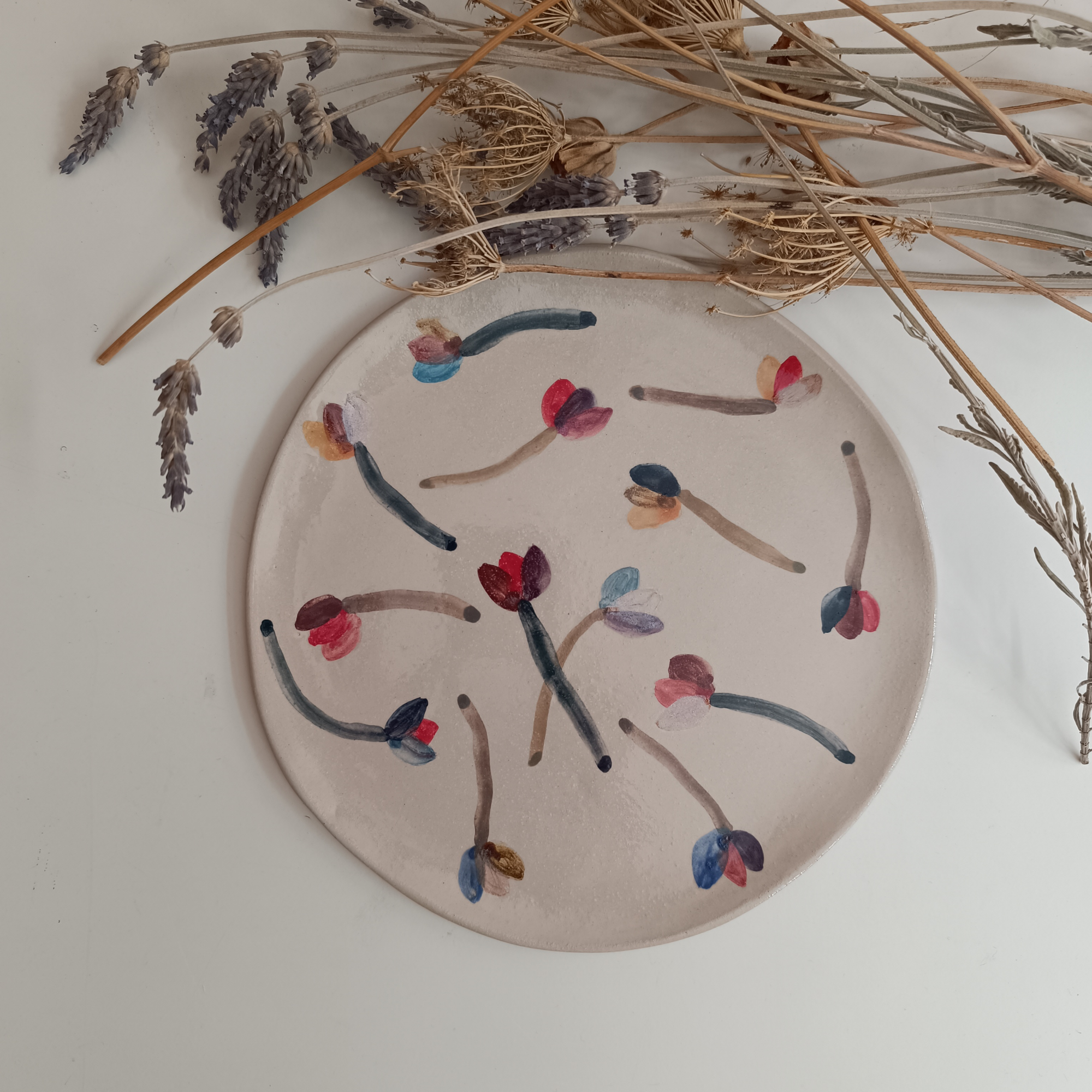 Abstract Floral Design Stoneware Cake Dish