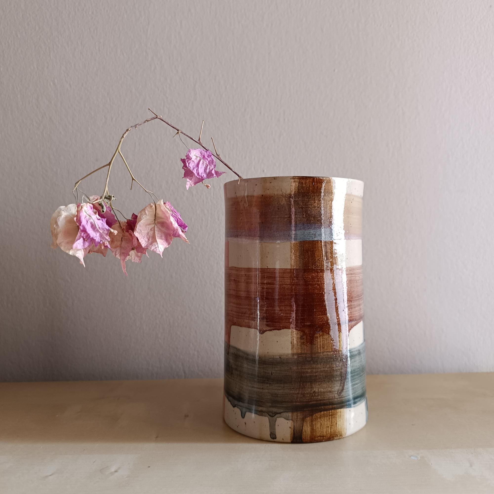 Modern Wide Abstract Plaid Vase