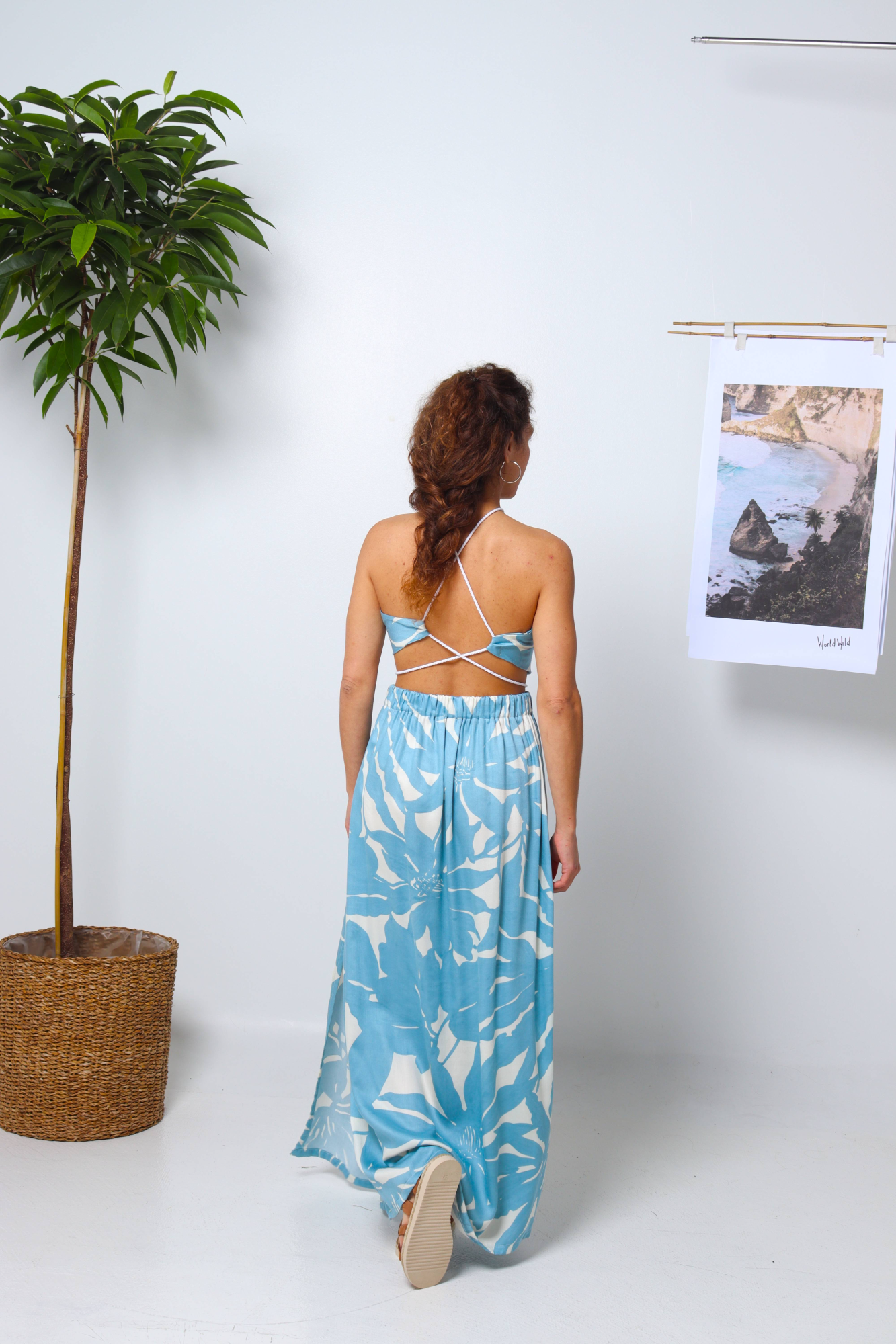 Blue Hues Deadstock Viscose Crop Top & Flowy Skirt Set – Floral Summer Outfit