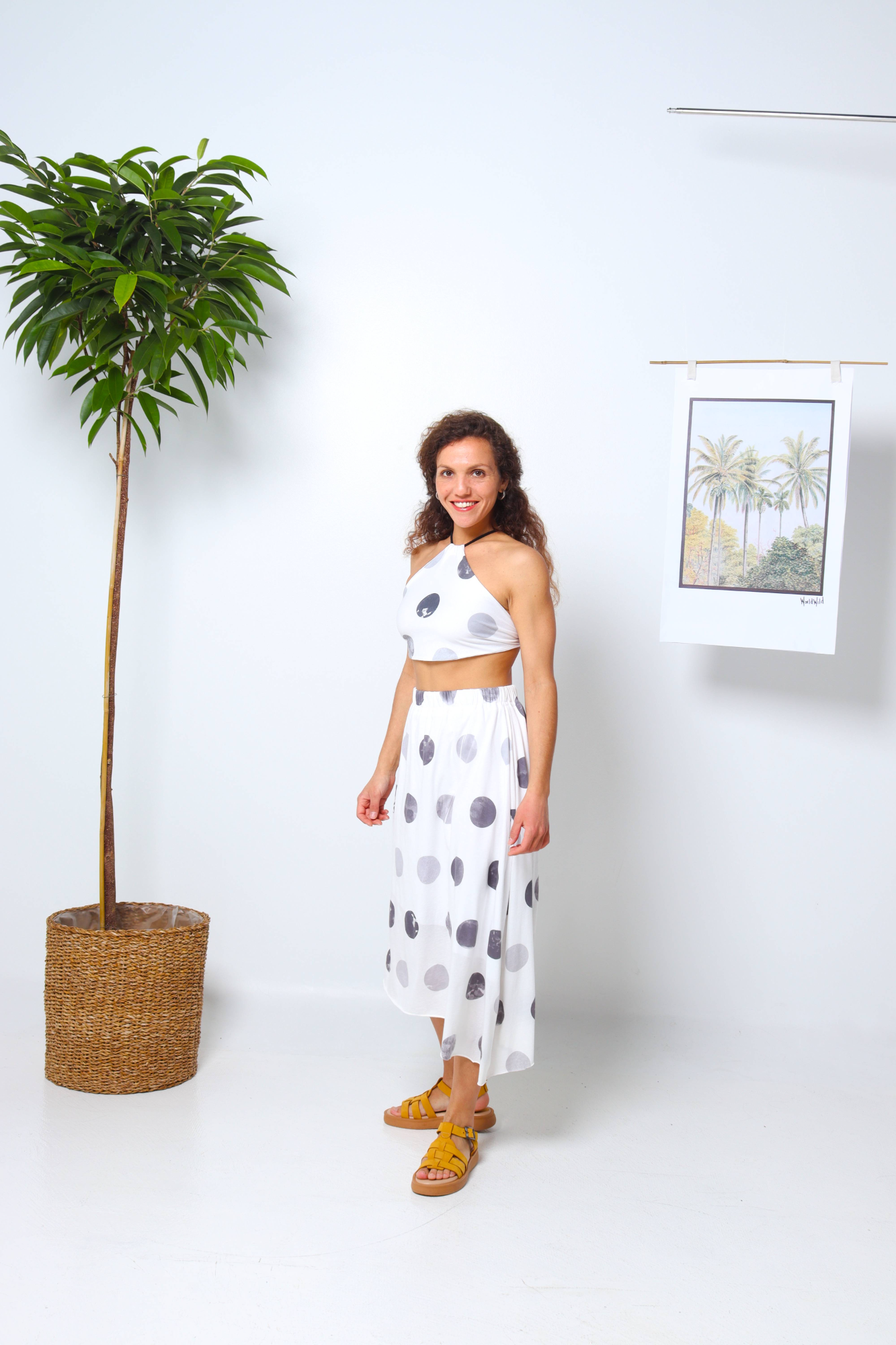 Full Moon Print Organic Cotton Tie Up Top & Skirt Set