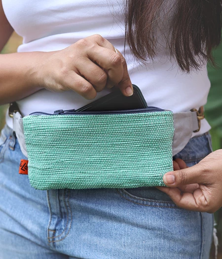 Slim Vegan Dual Coloured Belt Bag - Green & Blue