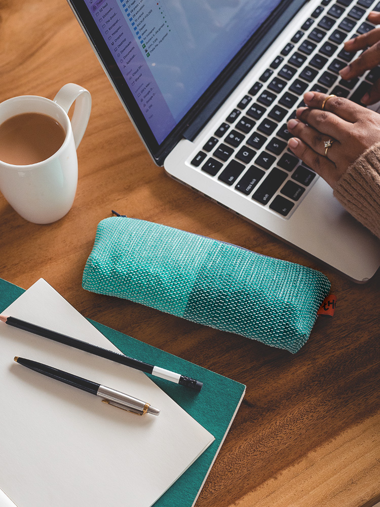 Handmade Green Pencil Pouch in Recycled Plastic