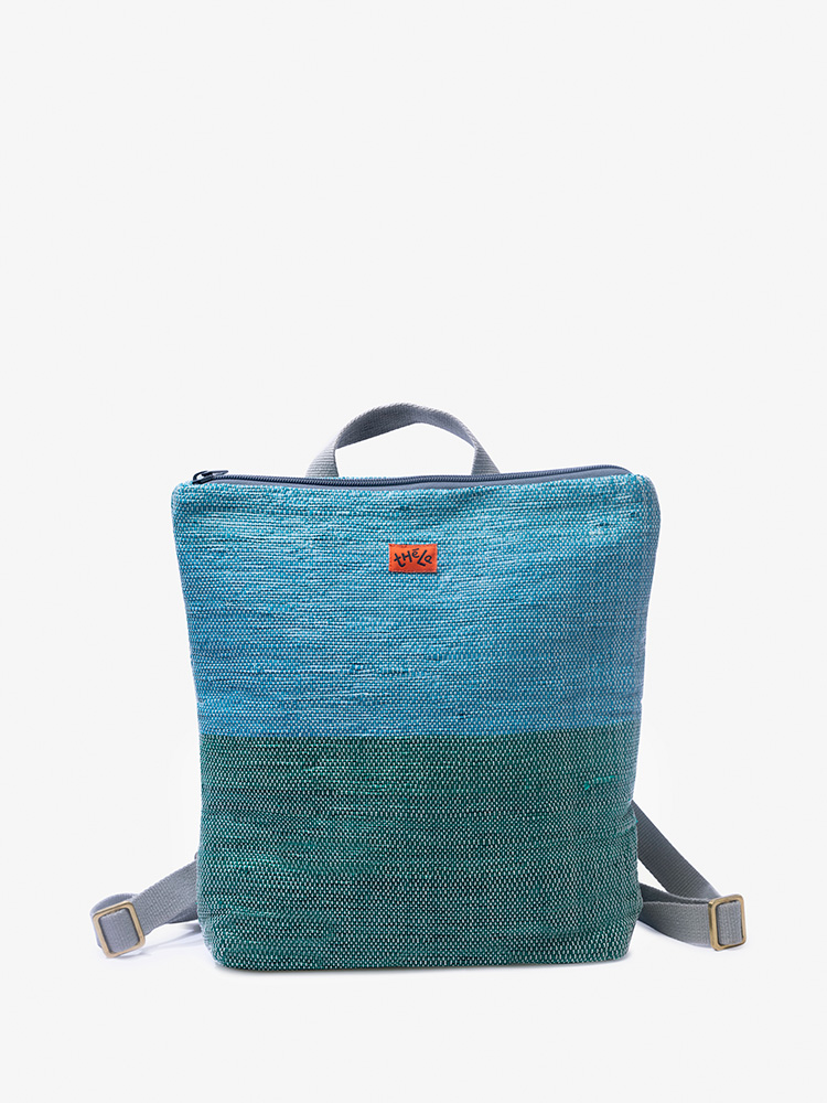 Green & Blue Handcrafted Backpack in Slim Design