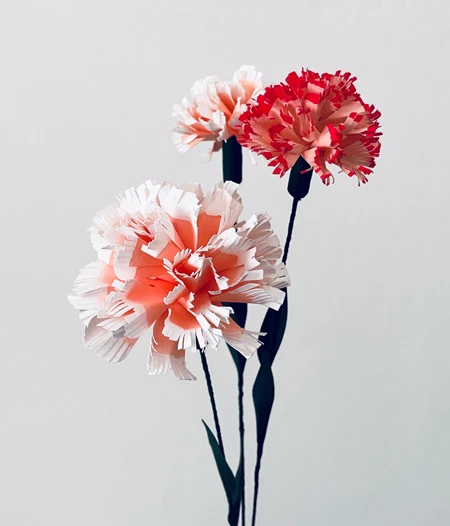 Trio of Hand-Painted Pink Paper Carnations