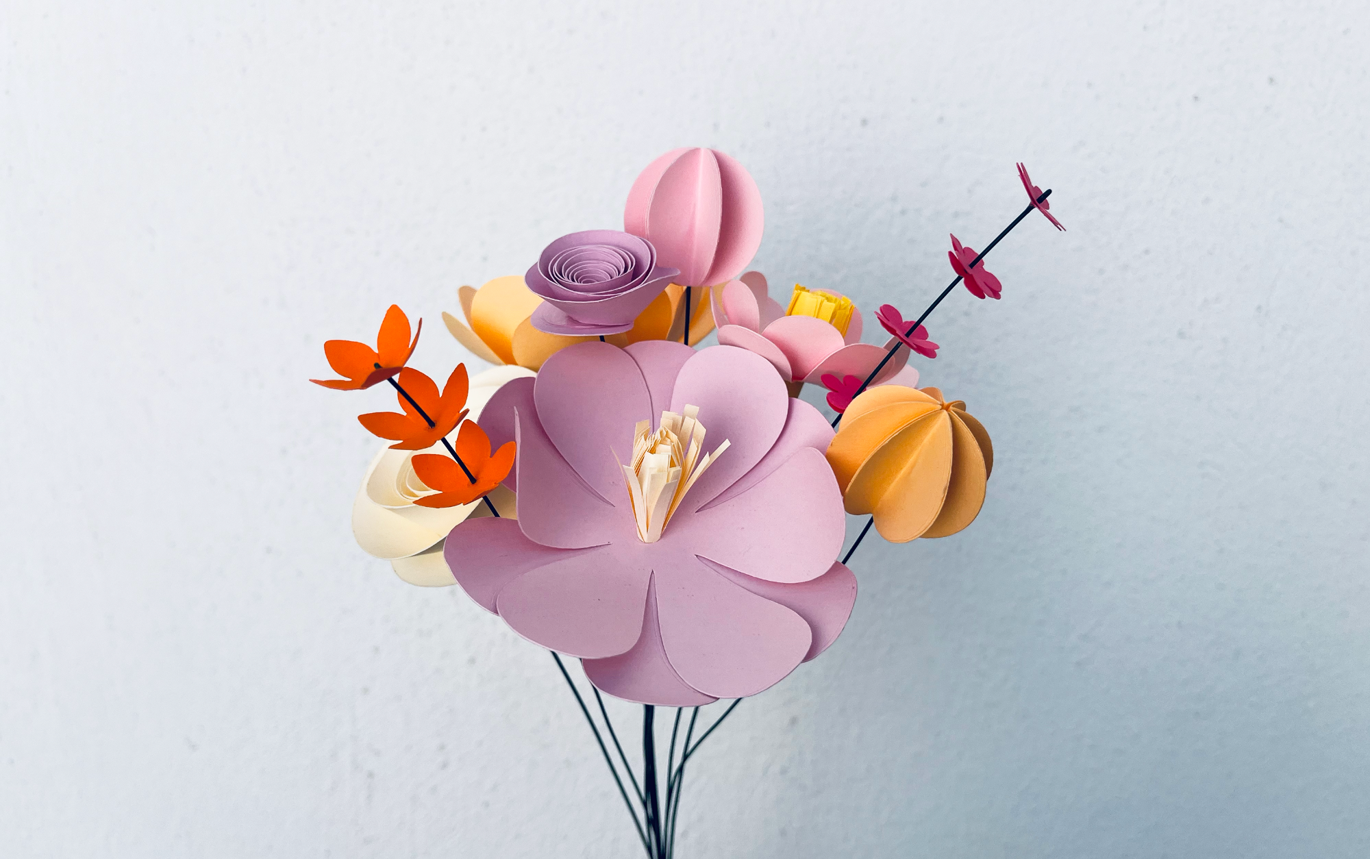 Colorful Mixed Paper Flower Bouquet | Apricot & Lilac Tones