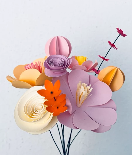 Colorful Mixed Paper Flower Bouquet | Apricot & Lilac Tones