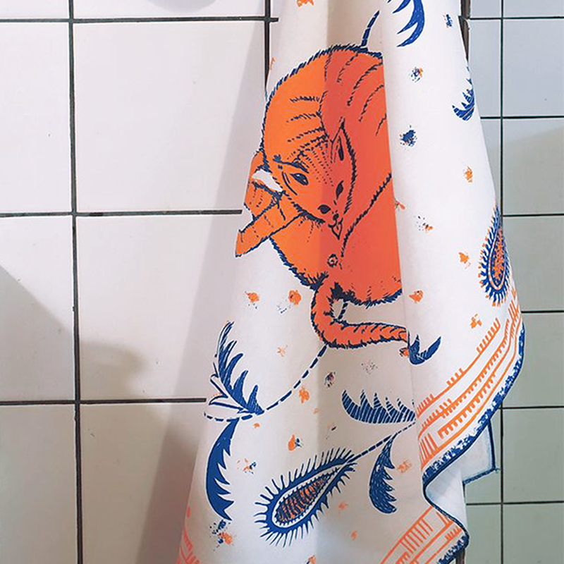 Cat Licking Butt Tea Towel
