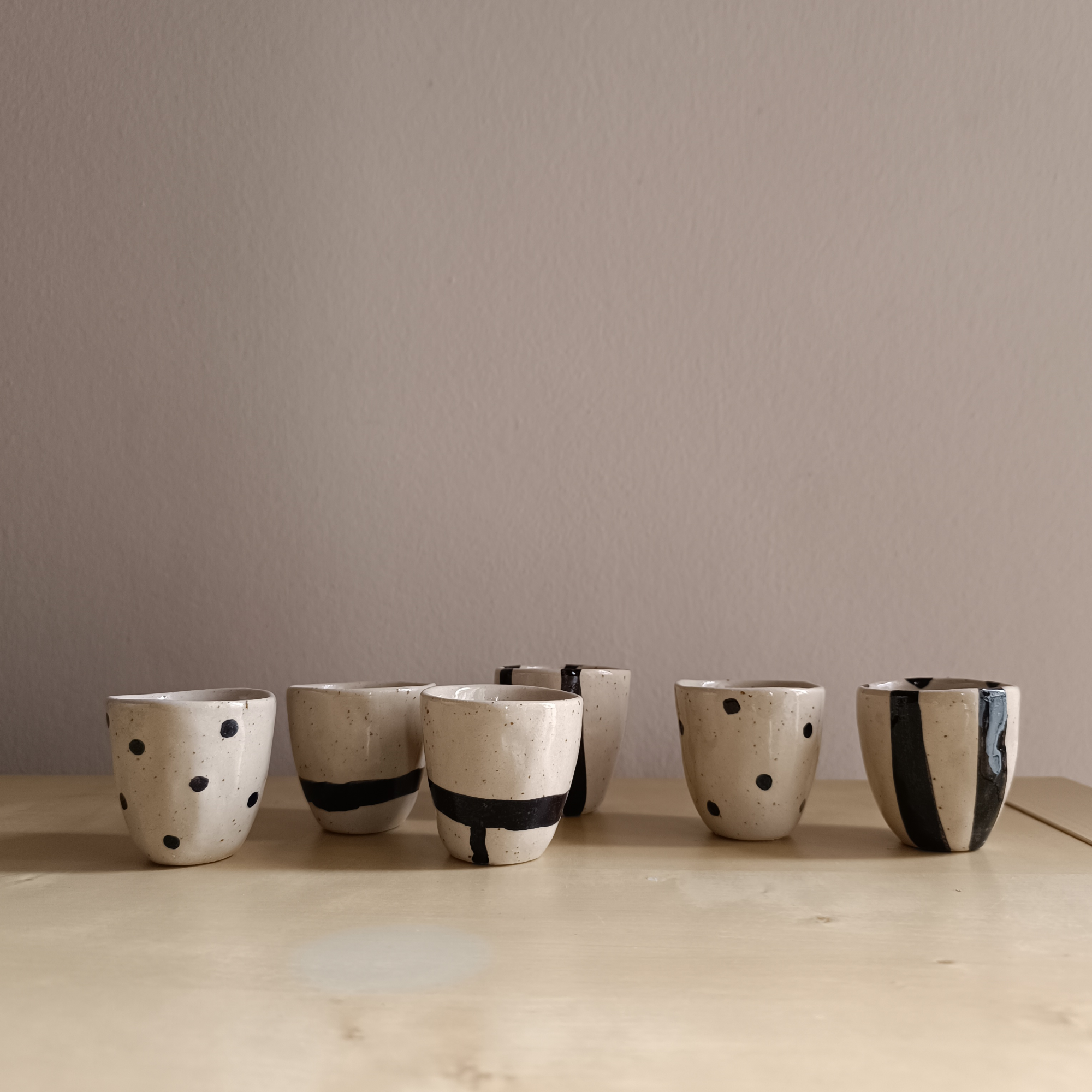 Set of 2 Beige and Black Stoneware Mini Cups