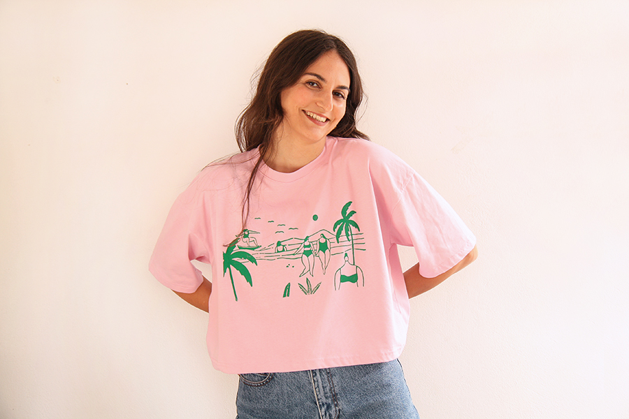 Φούξια Κροπ-Τοπ T-Shirt Κορίτσια στη Θάλασσα