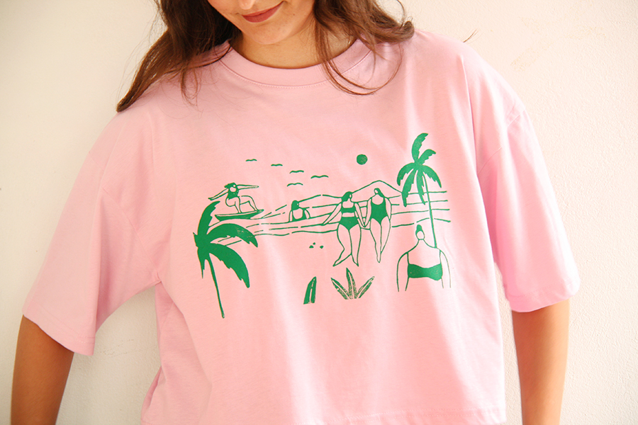 Φούξια Κροπ-Τοπ T-Shirt Κορίτσια στη Θάλασσα