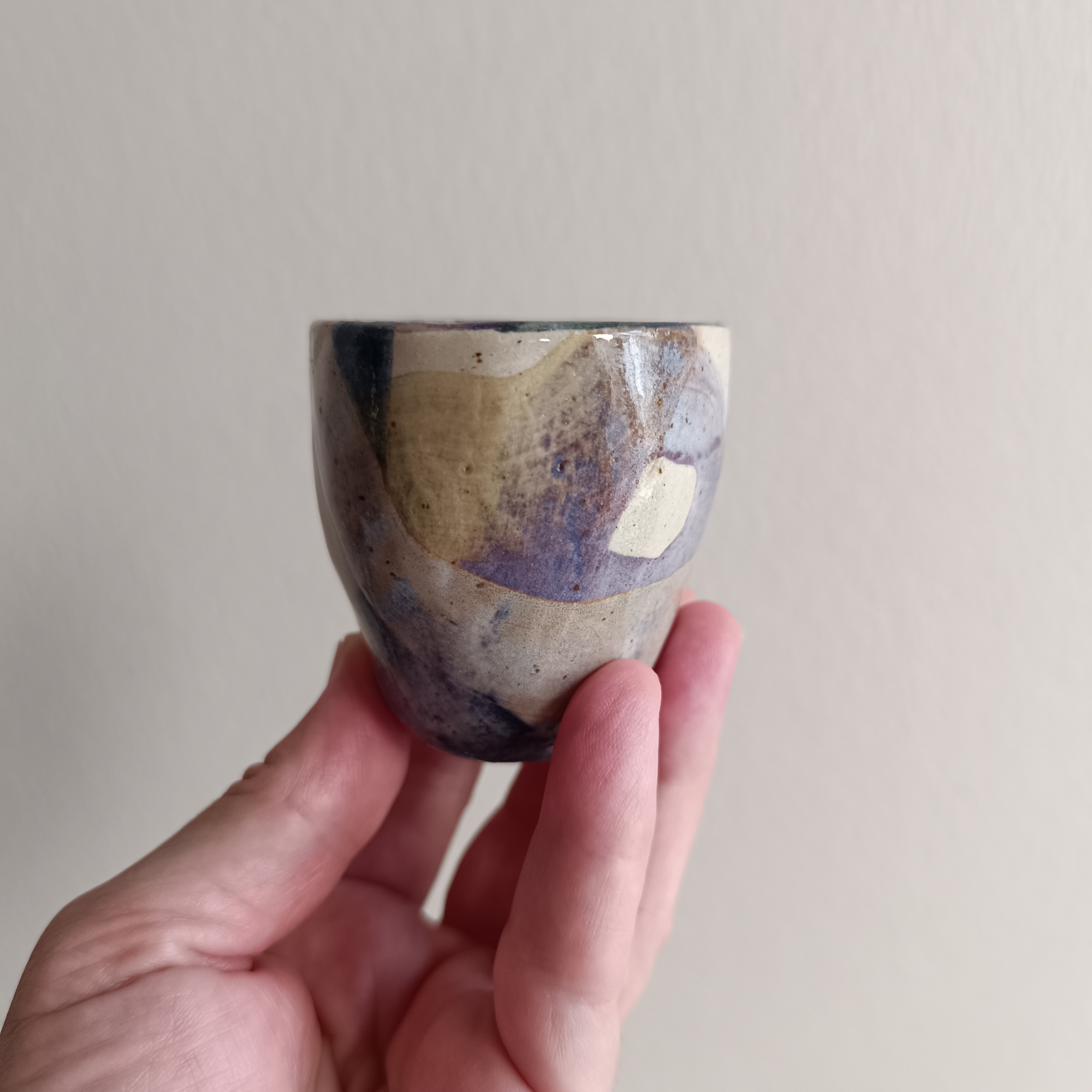 Set of 2 Stoneware Mini Cups with Colorful LInes