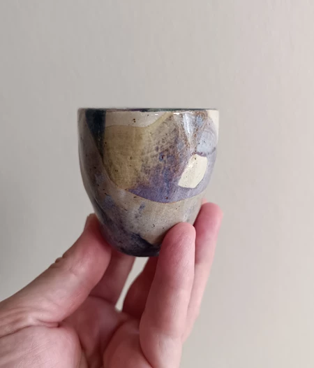 Set of 2 Stoneware Mini Cups with Colorful LInes