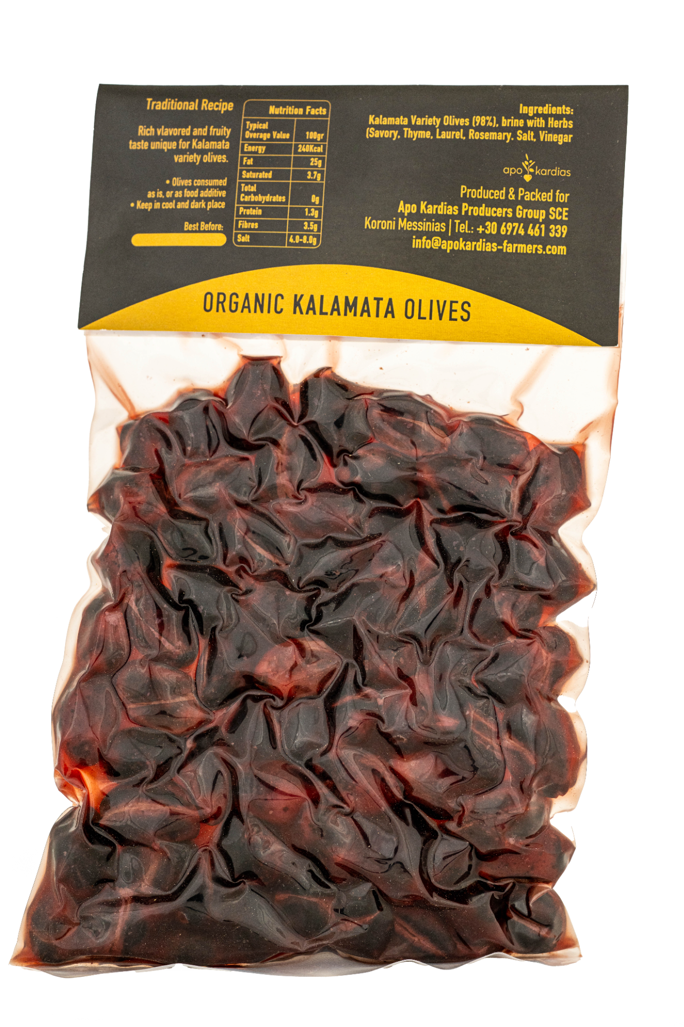 Organic Kalamata olives, vacuum-packed, 250 g
