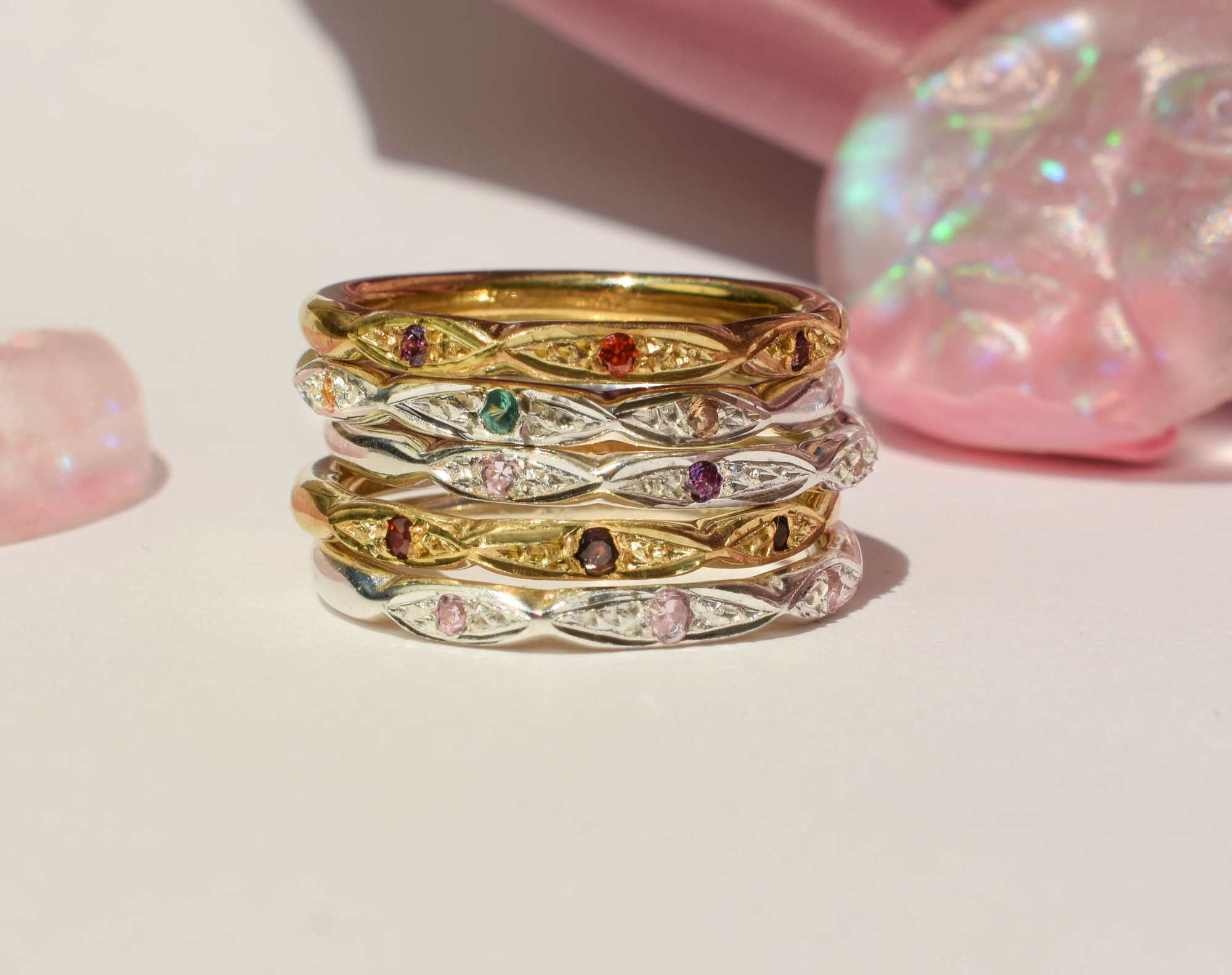 Dainty stacking ring with stones