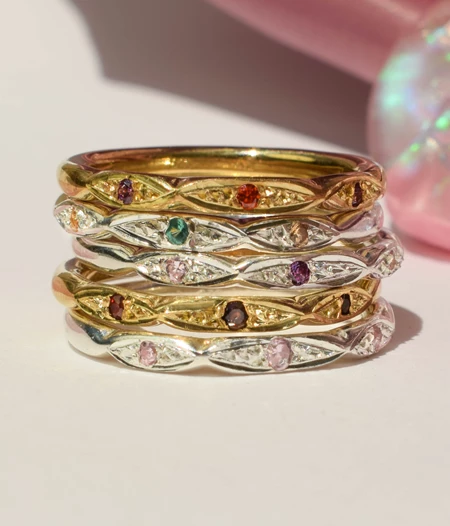 Dainty stacking ring with stones
