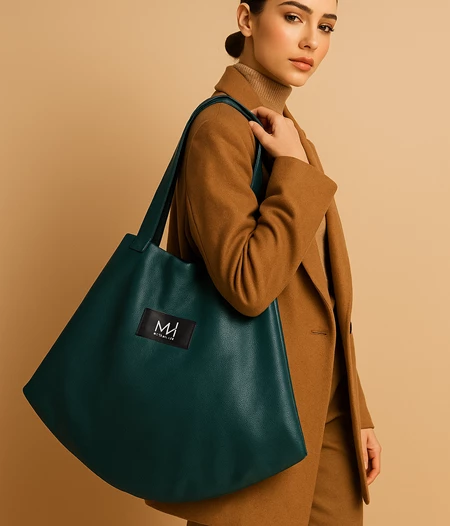 Dark green Tote Bag - washable leather