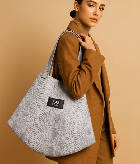 Gray Tote Bag - washable leather