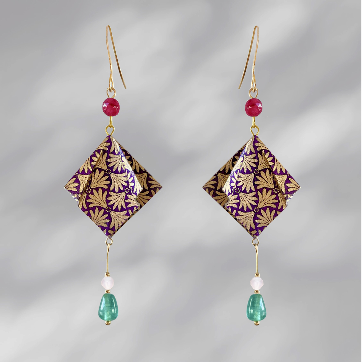 Baroque Purple Mantra Origami Earrings