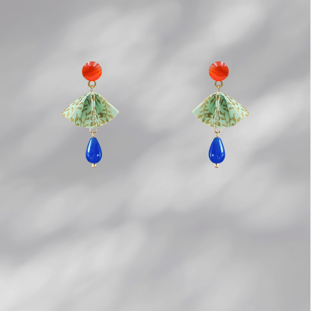 Emerald Gold  Floating Guitana Οριγκάμι Σκουλαρίκια
