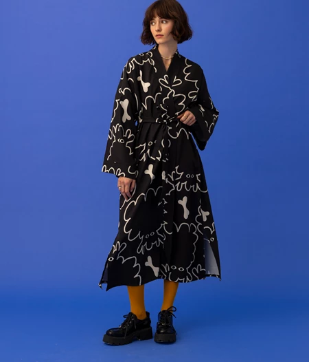 CAROLINE MAXI KIMONO DRESS- DOGS