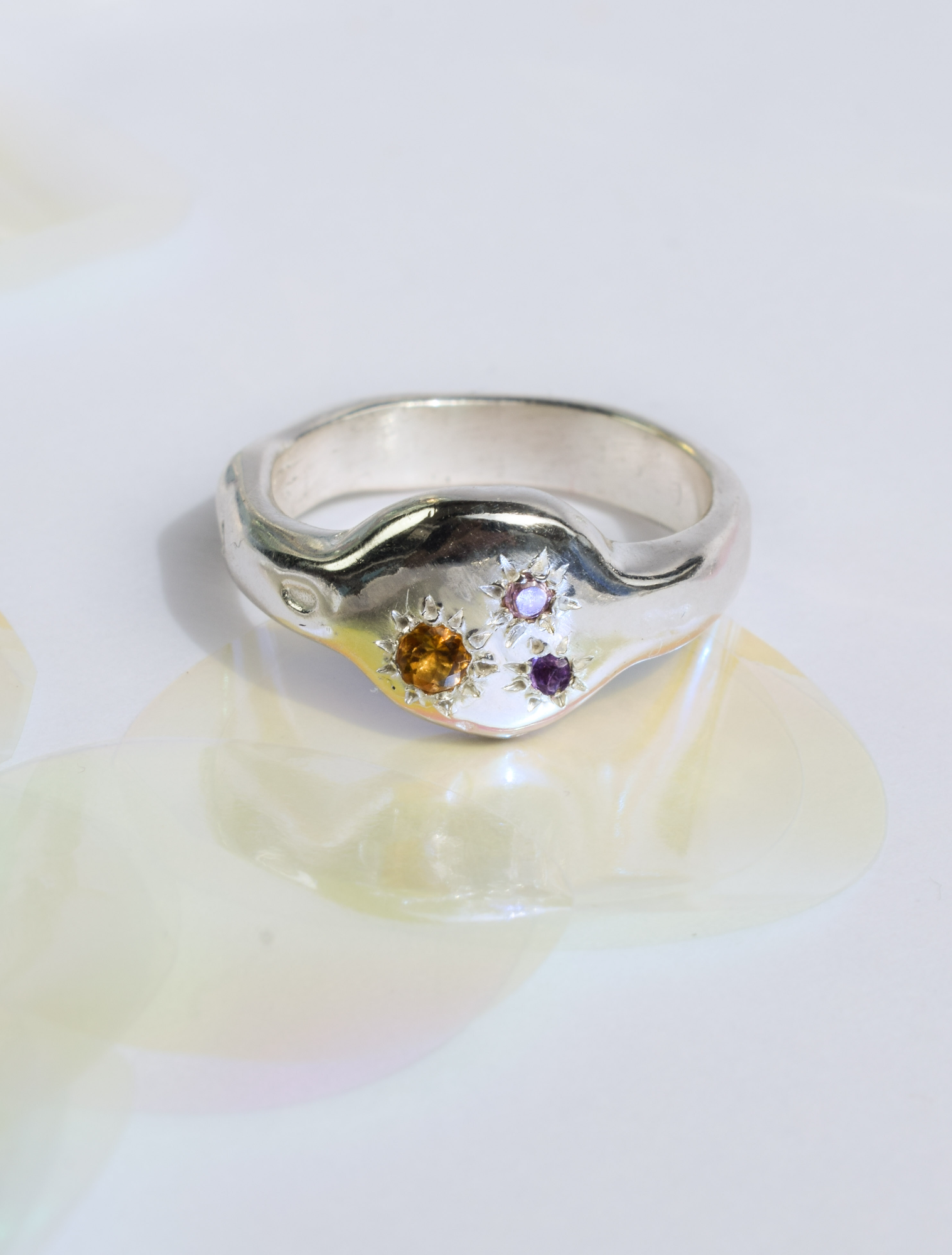 Multi stone sterling silver ring