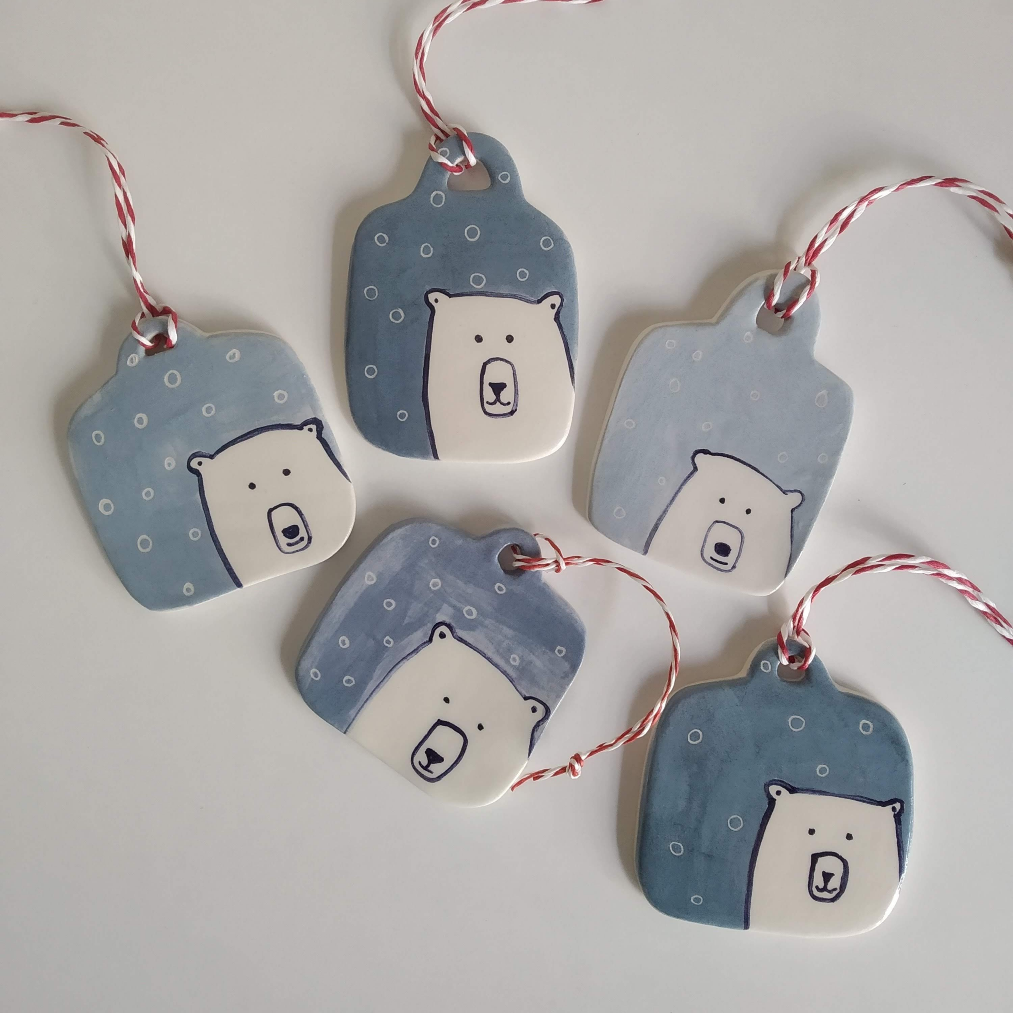 Set of 2 Polar Bear Christmas Tree Ornaments