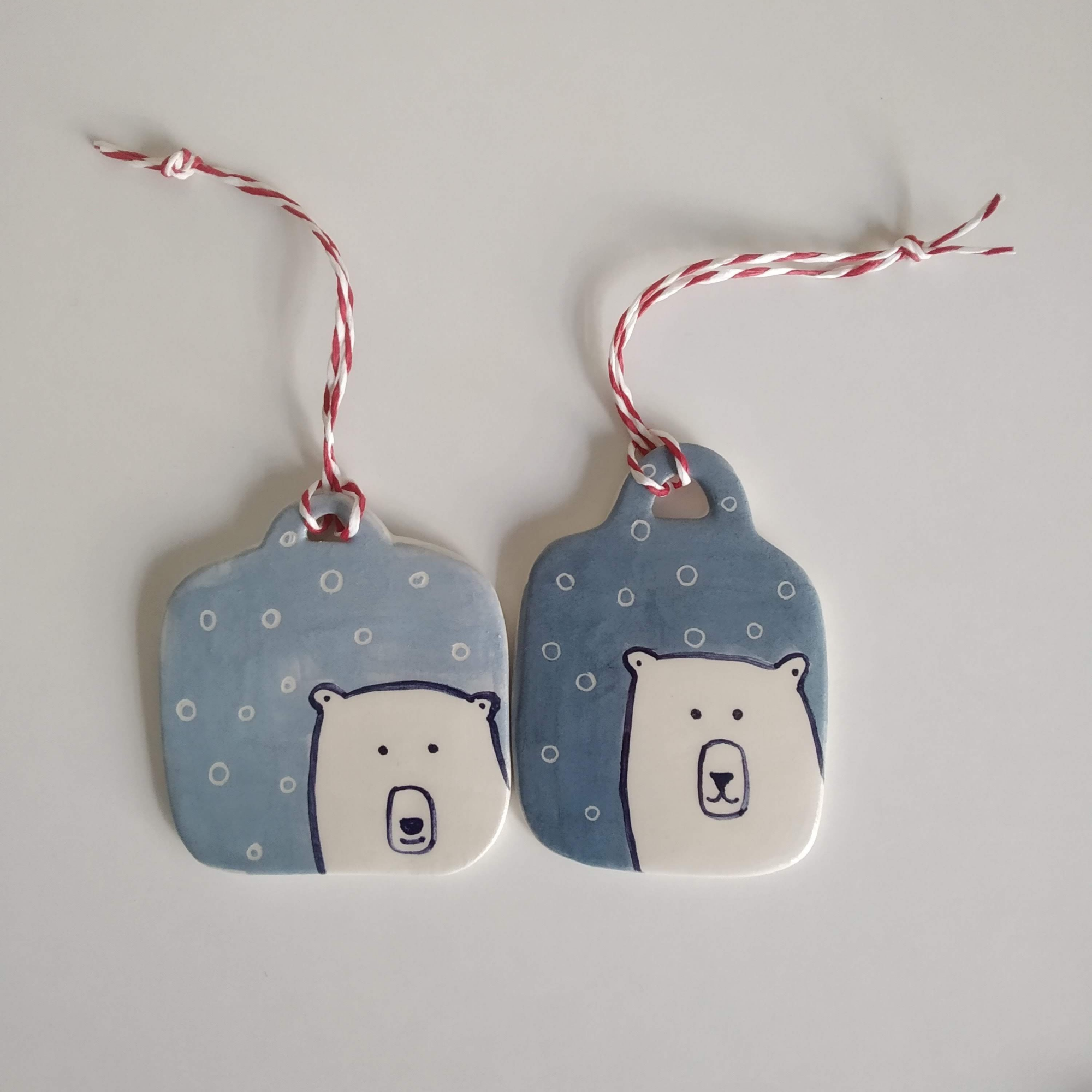 Set of 2 Polar Bear Christmas Tree Ornaments