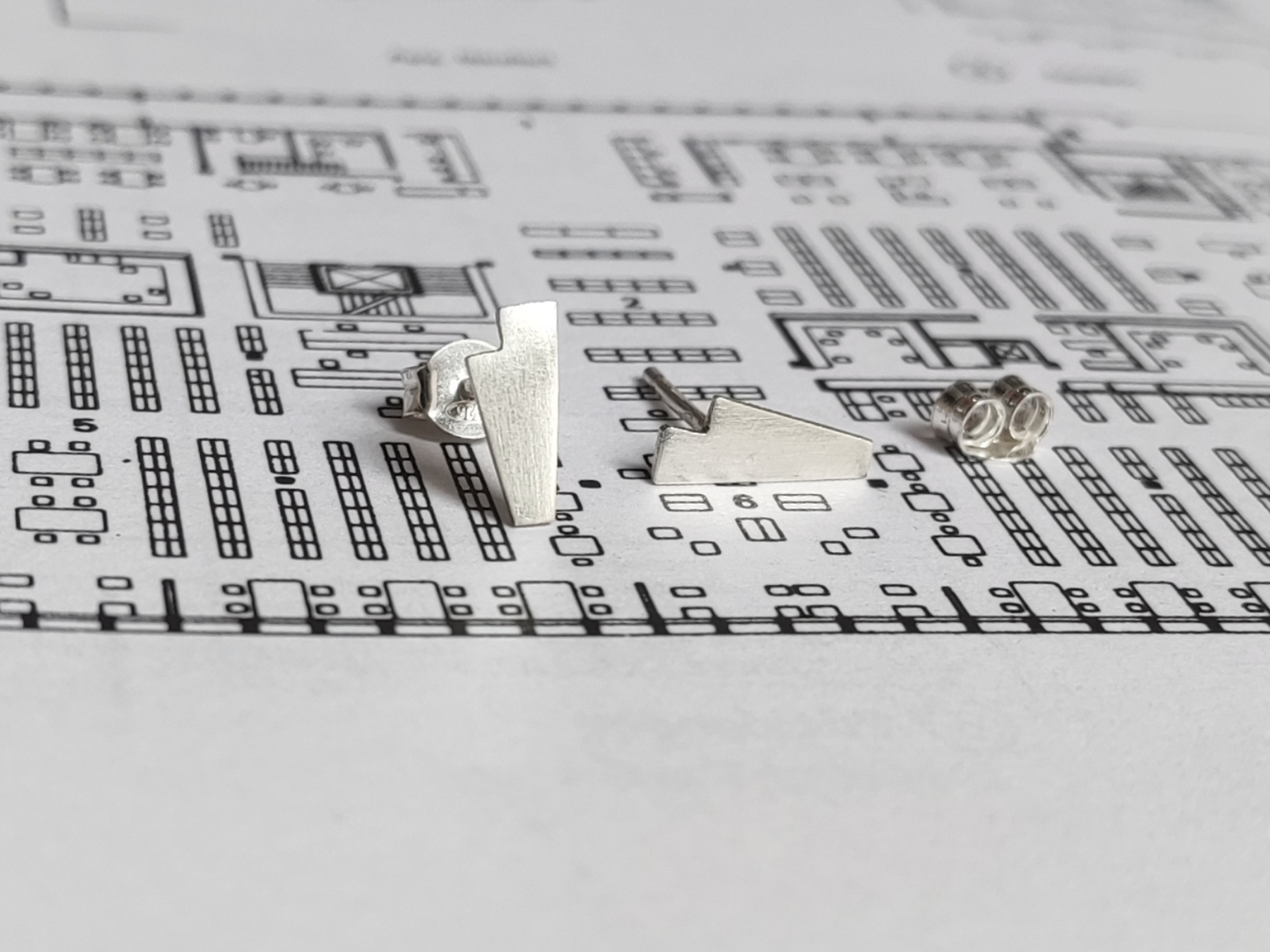 Human figure architecture earrings, sterling silver stud earrings, modern architecture, jewelry for men and women, gift for architect