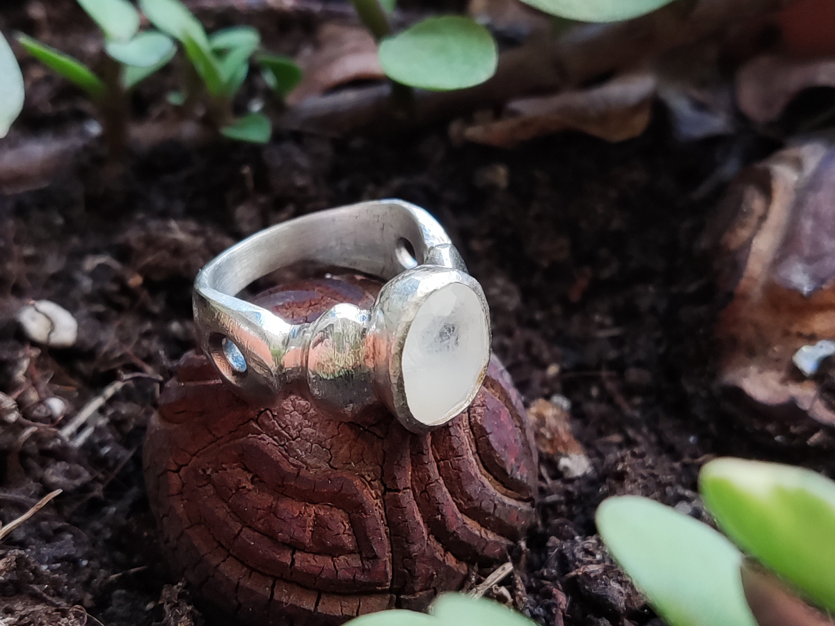 White opal ring, silver ring, witch pagan gift, chunky ring, valentine&#39;s gift, alternative engagement ring, best friend birthday gift