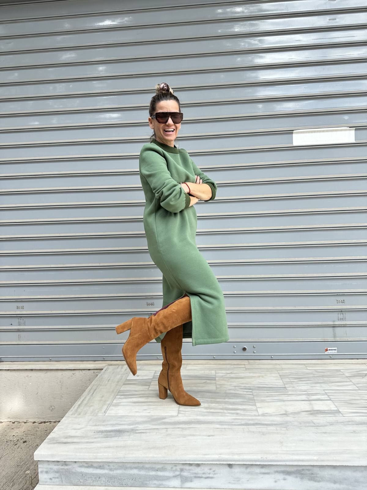 Χειροποιήτο πράσινο φόρεμα φούτερ 