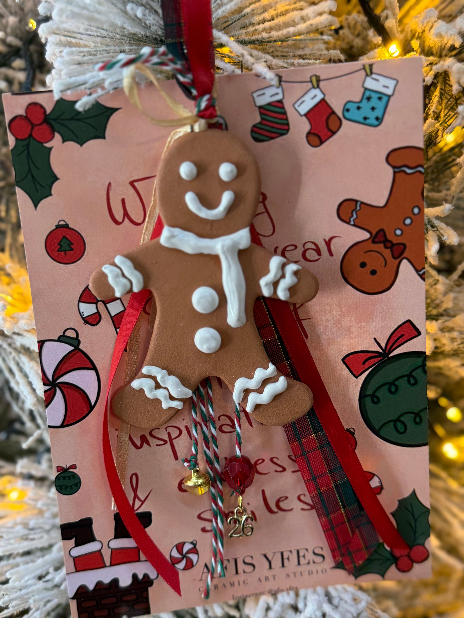 Gingerbread lucky charm on a greeting card