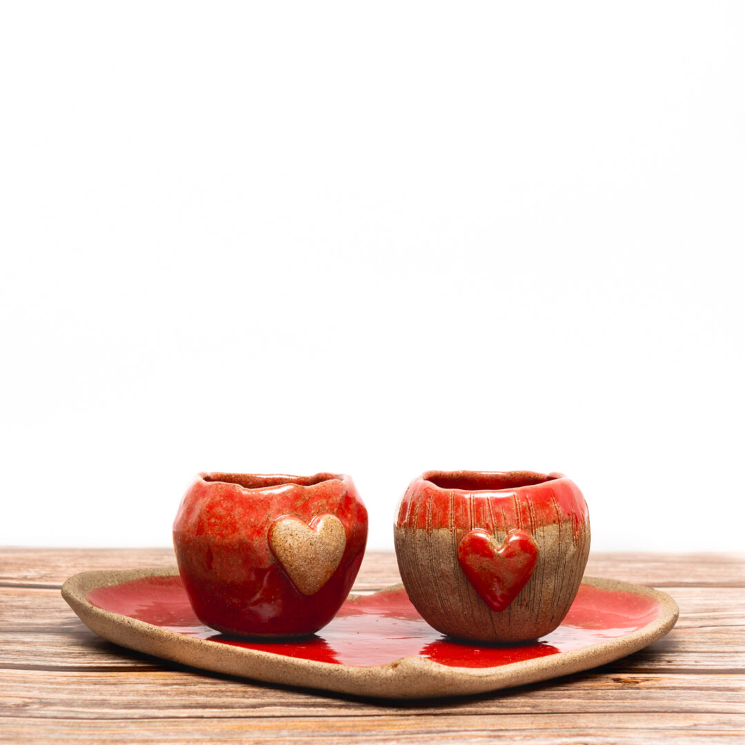 Lovely Set of ceramic espresso shots with tray