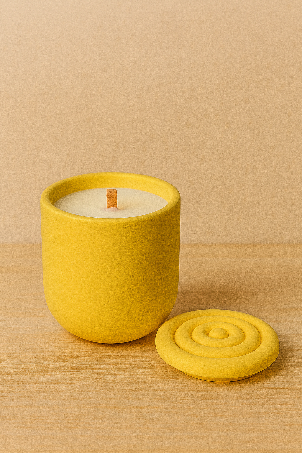 Χειροποίητο Αρωματικό Κερί Σόγιας σε Χειροποίητο Κίτρινο Δοχείο