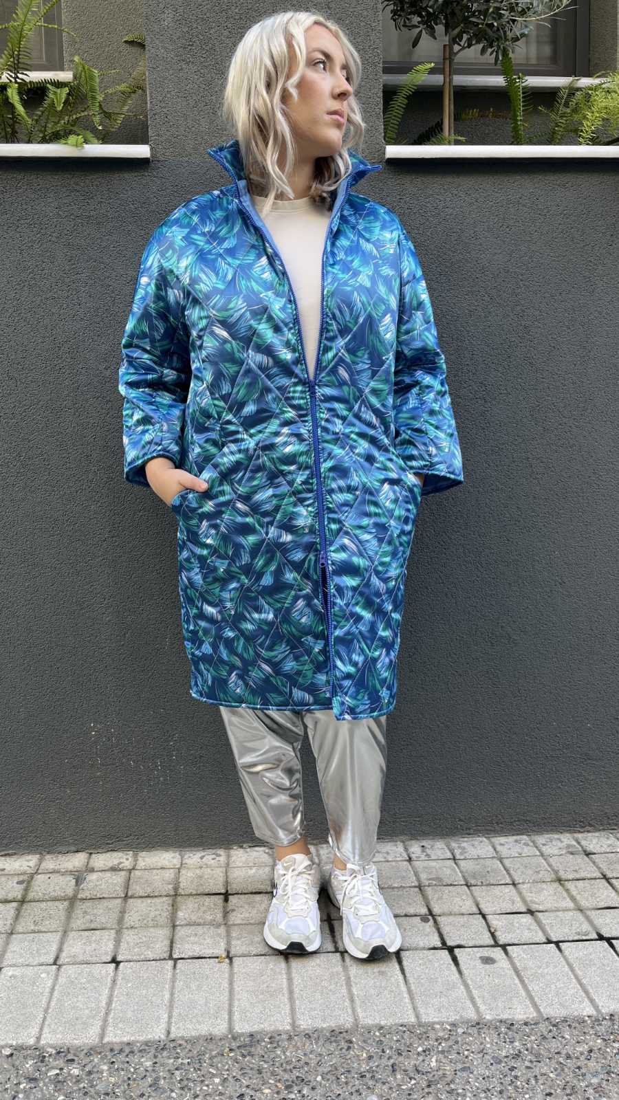 Χειροποίητο μπουφάν σε μπλε πρασινες αποχρώσεις