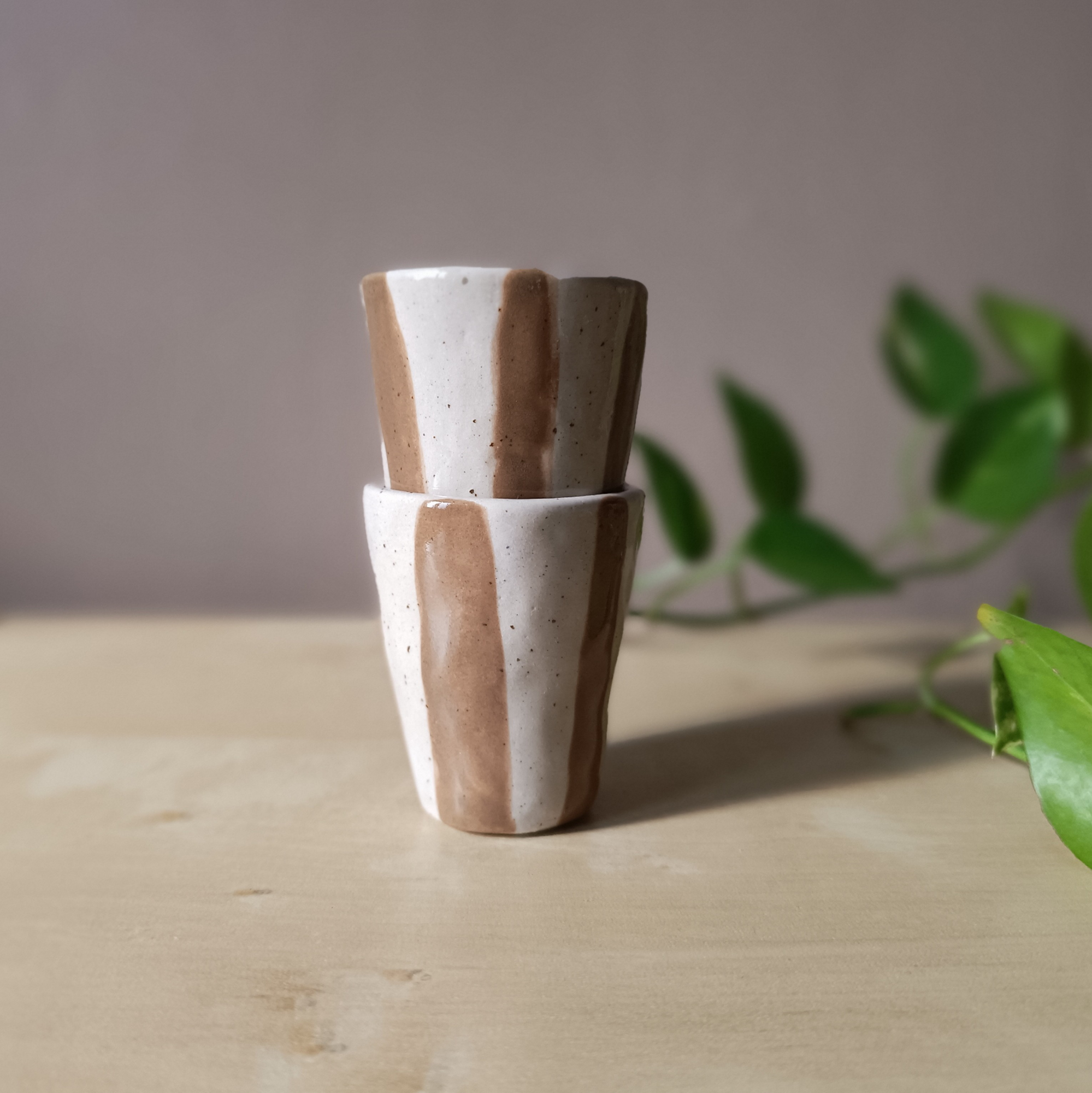 Set of 2 Stoneware Striped Mini Cups