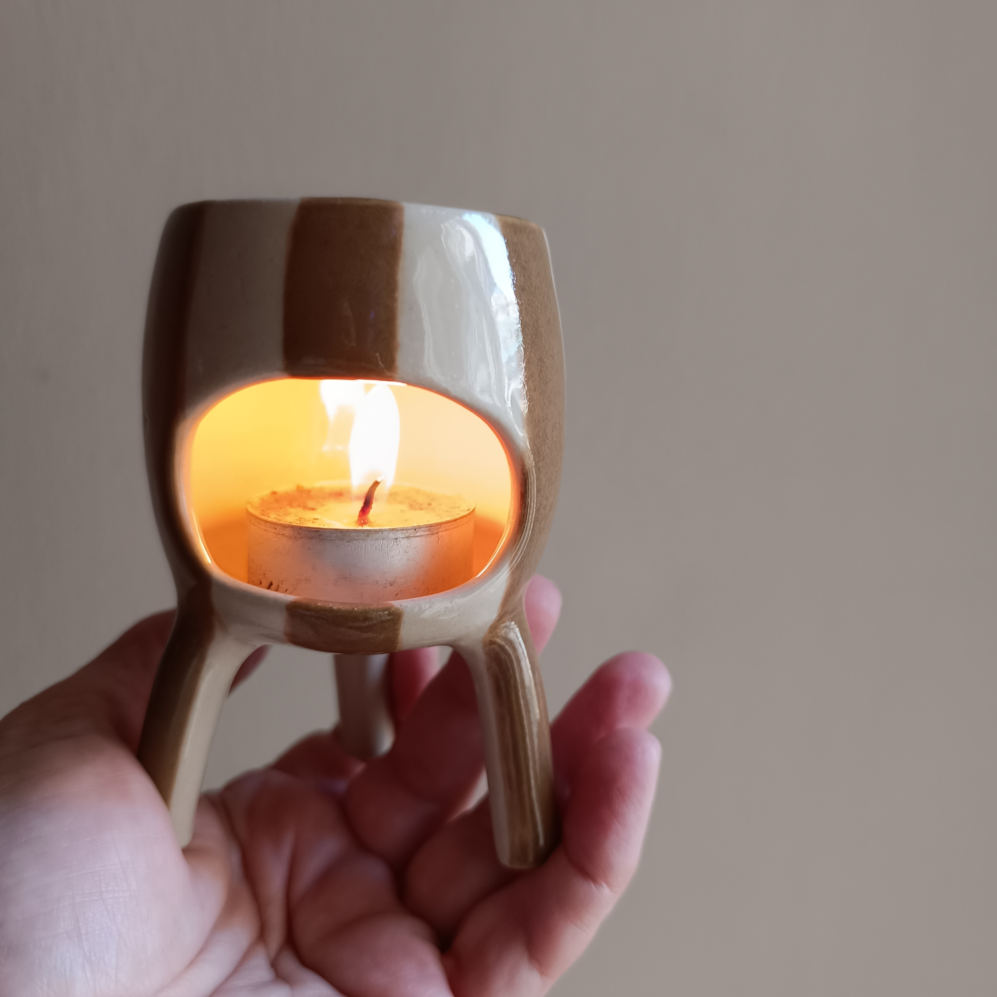 Striped Stoneware Oil Burner