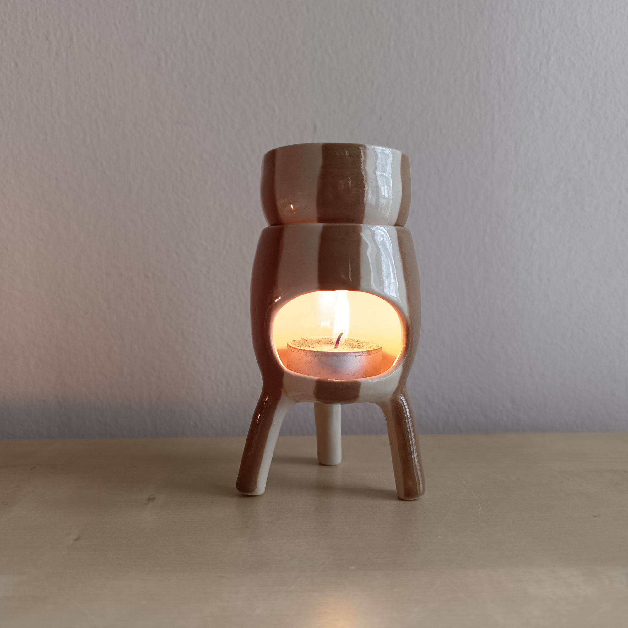 Striped Stoneware Oil Burner