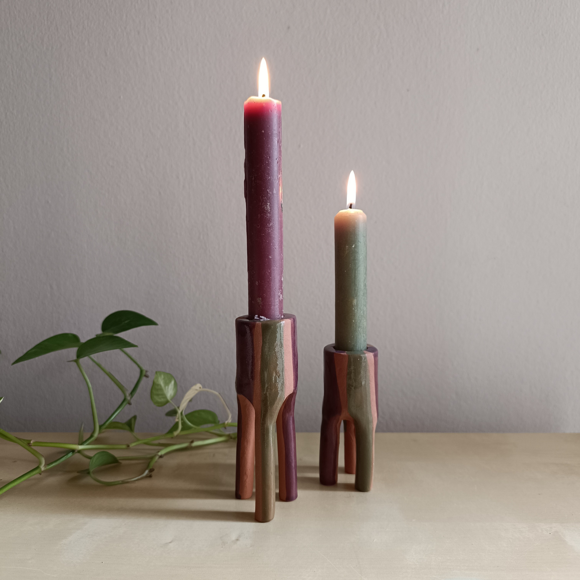 Set of 2 Terracotta Tripod Candle Holders